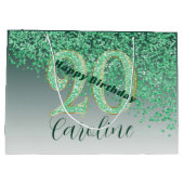 Pretty Falling Green Glitter 20th Birthday Groot Cadeauzakje (Achterkant)