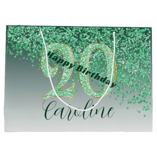 Pretty Falling Green Glitter 20th Birthday Groot Cadeauzakje (Achterkant)