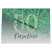 Pretty Falling Green Glitter 50th Birthday Groot Cadeauzakje (Voorkant)
