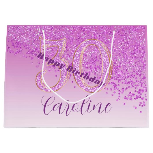 Pretty Falling Pink Glitter 30th Birthday Groot Cadeauzakje (Voorkant)