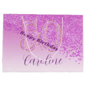 Pretty Falling Pink Glitter 50th Birthday Groot Cadeauzakje (Achterkant)