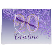 Pretty Falling Purple Glitter 20th Birthday Groot Cadeauzakje (Voorkant)