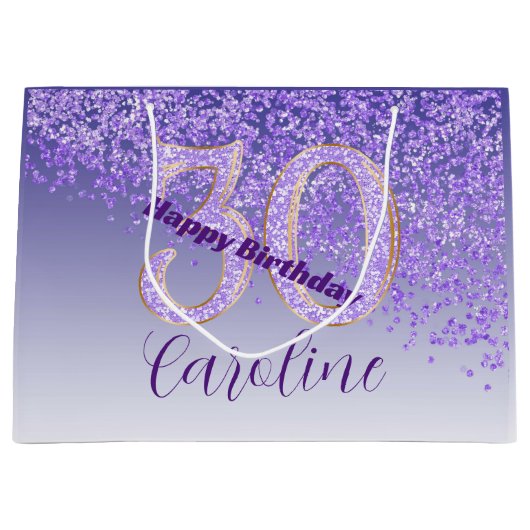 Pretty Falling Purple Glitter 30th Birthday Groot Cadeauzakje (Voorkant)