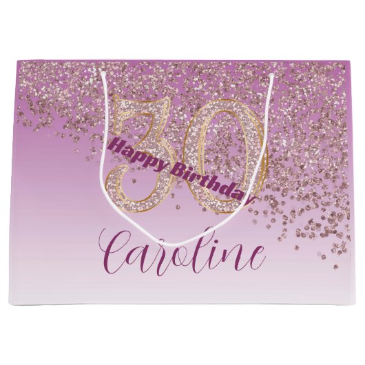 Pretty Falling Rose Gold Glitter 30th Birthday Groot Cadeauzakje (Voorkant)