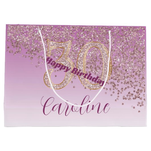 Pretty Falling Rose Gold Glitter 30th Birthday Groot Cadeauzakje (Achterkant)