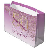 Pretty Falling Rose Gold Glitter 50th Birthday Groot Cadeauzakje (Achterkant Gekanteld)