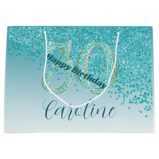 Pretty Falling Teal Blue Glitter 30th Birthday Groot Cadeauzakje (Voorkant)