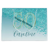Pretty Falling Teal Blue Glitter 50th Birthday Groot Cadeauzakje (Voorkant)
