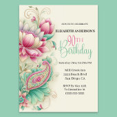 Pretty Fancy Paisley Flower 90th Birthday Kaart