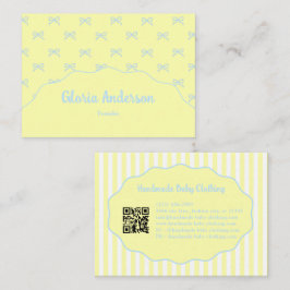 Pretty Feminine Yellow Blue Bow Stripe Pattern Visitekaartje