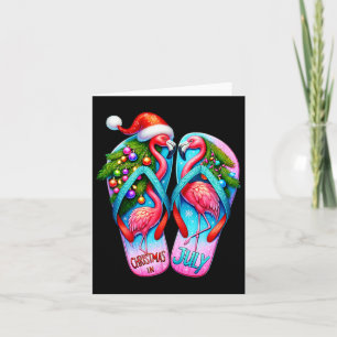 Pretty Flamingo Flip Flops Tropische Zomer Kerstmi Kaart
