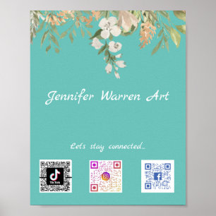Pretty Floral Border Social Media QR Codes   Poster