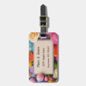 Pretty Floral Framed Roses Tulips Hydrangea Bagagelabel (Voorkant verticaal)