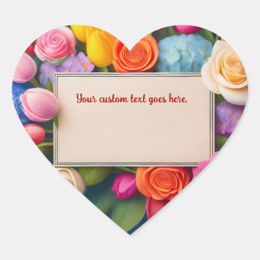 Pretty Floral Framed Roses Tulips Hydrangea Custom Hart Sticker (Voorkant)