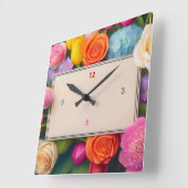 Pretty Floral Framed Roses Tulips Hydrangea Vierkante Klok (Hoek)