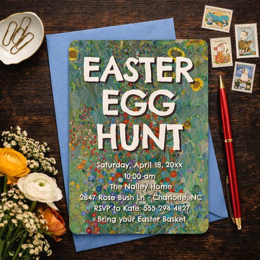 Pretty Flower Easter Egg Hunt Invitation Kaart