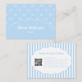 Pretty Girly Feminine Blue White Bow Stripes Visitekaartje