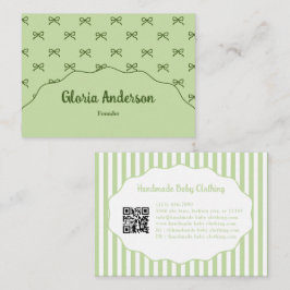 Pretty Girly Feminine Green Bow Stripe Pattern Visitekaartje