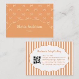Pretty Girly Feminine Orange Bow Stripe Pattern  Visitekaartje
