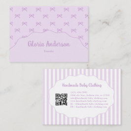 Pretty Girly Feminine Purple White Bow Stripes Visitekaartje