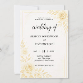 Pretty Gold and White Wedding Invitation Kaart