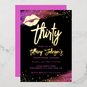 Pretty Gold Kiss 30e Verjaardag Folie Uitnodiging