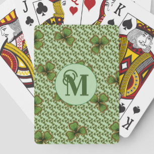 Pretty Green en Gouden Ierse Shamrocks Monogram Pokerkaarten