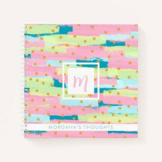 Pretty Green, Pink, Yellow, Gold  Monogram Square Notitieboek