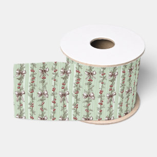 Pretty Green Toile Kerstbessen En Strikken Grosgrain Lint