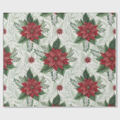 Pretty Green Toile Red Christmas Flower Pattern Cadeaupapier (Vlak)