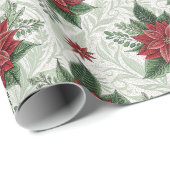Pretty Green Toile Red Christmas Flower Pattern Cadeaupapier (Rol Hoek)