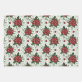 Pretty Green Toile Red Christmas Flower Pattern Inpakpapier Vel (Voorkant 3)