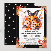 Pretty Halloween Floral Pumpkin Bash Party Kaart (Voorkant / Achterkant)