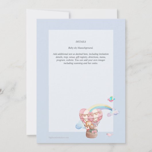 Pretty Hete Luchtballon Dieren Meisje Baby Shower Kaart (Achterkant)