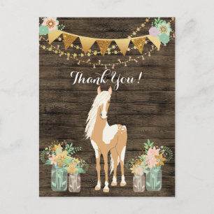 Pretty Horse and Flowers Rustic Wood Thank You Briefkaart