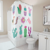 Pretty illustrations cactus Pattern pink green Douchegordijn (In situ)