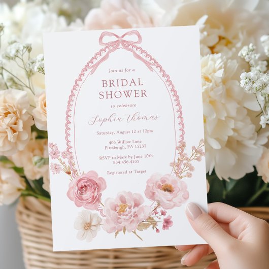 Pretty in Pink Floral Bridal Shower  Kaart