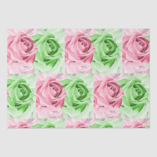 Pretty in Pink & Green Rose Tissue Wrap Tissuepapier (Voorkant)