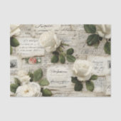 Pretty Ivory Roses with Simulated Text and Stamps Tissuepapier (Voorkant)