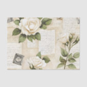 Pretty Ivory Roses with Simulated Text and Stamps Tissuepapier (Voorkant)