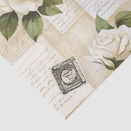 Pretty Ivory Roses with Simulated Text and Stamps Tissuepapier (Detail)