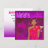 Pretty Lady Birthday Cocktail paars/fuchsia Kaart (Voorkant / Achterkant)