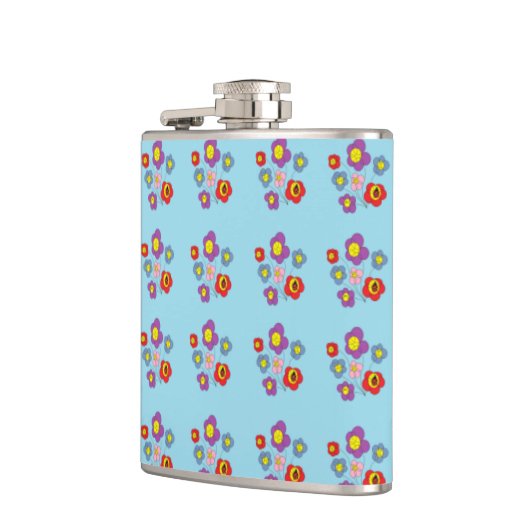 Pretty Ladybug and Flowers Light Blue Pattern Heupfles (Links)