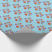 Pretty Ladybugs and Flower Pattern Blue  Cadeaupapier (Hoek)