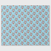 Pretty Ladybugs and Flower Pattern Blue  Cadeaupapier (Vlak)