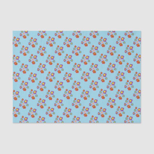 Pretty Ladybugs and Flower Pattern Blue Tissuepapier (Voorkant)