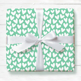Pretty Love Heart Pattern Mint White Valentine Cadeaupapier
