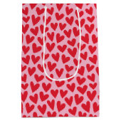 Pretty Love Heart Pattern Pink Red Valentine Medium Cadeauzakje (Achterkant)