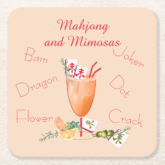 Pretty Mahjong Tiles and Fancy Cocktail Vierkante Kartonnen Onderzetter