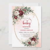 Pretty Marsala Flowers Gold Baby Shower Invitation (Devant)